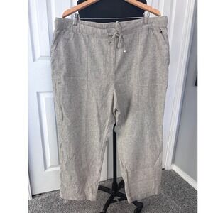 Tommy Hilfiger Striped Linen‎ Cotton  Drawstring Pants Women's XXL Beige Gray